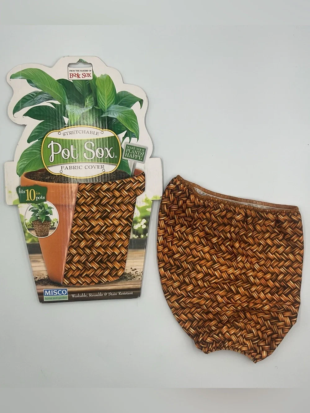 Lot x5 Pot Sox Cover  6”-10” Flower Pot Stretchable Washable Fabric Brown Wicker